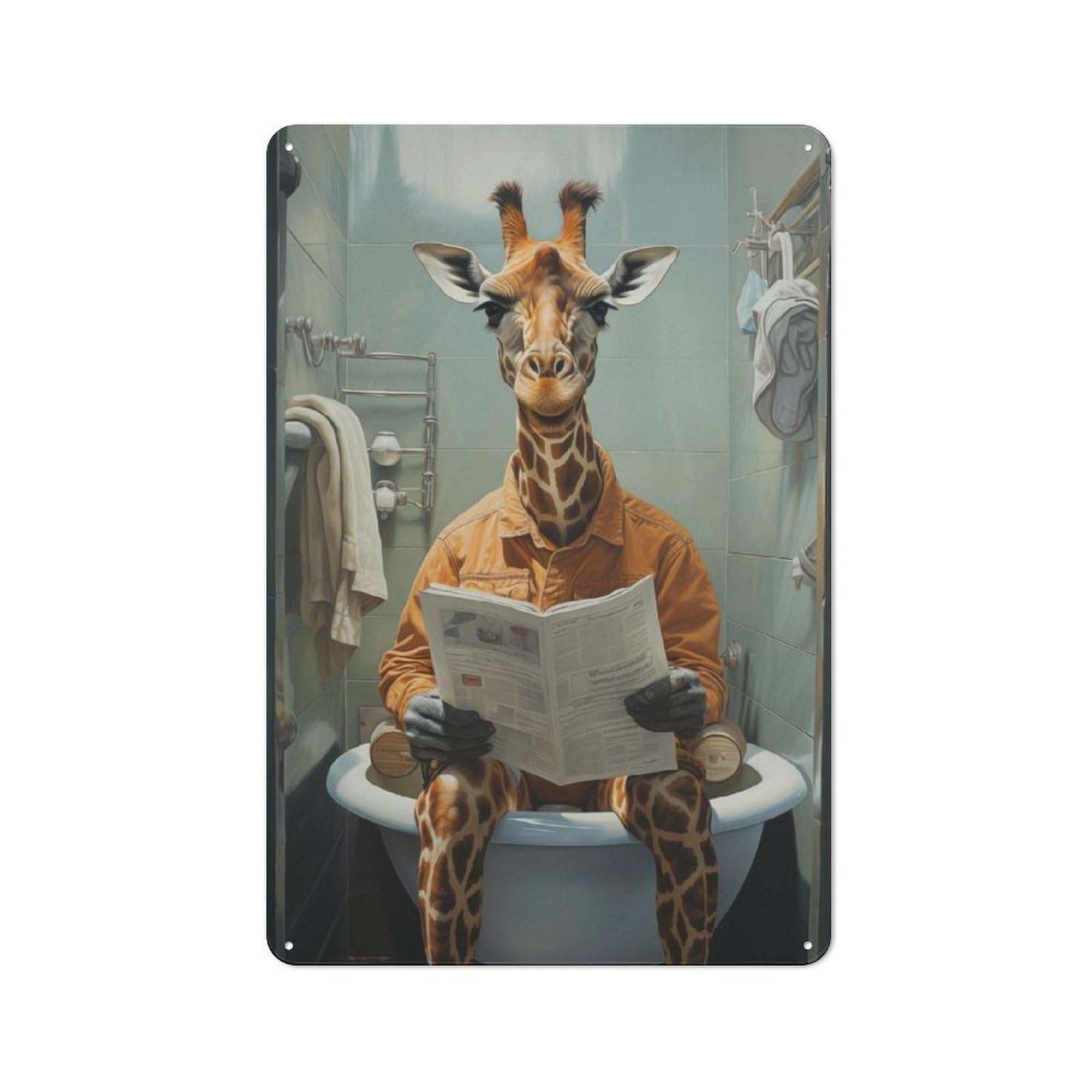 Junmoney Toilet Giraffe Vintage-Inspired Tin Sign 30X20cm For Garage Or Workshop, For Garage, Workshop And Man Cave Decoration