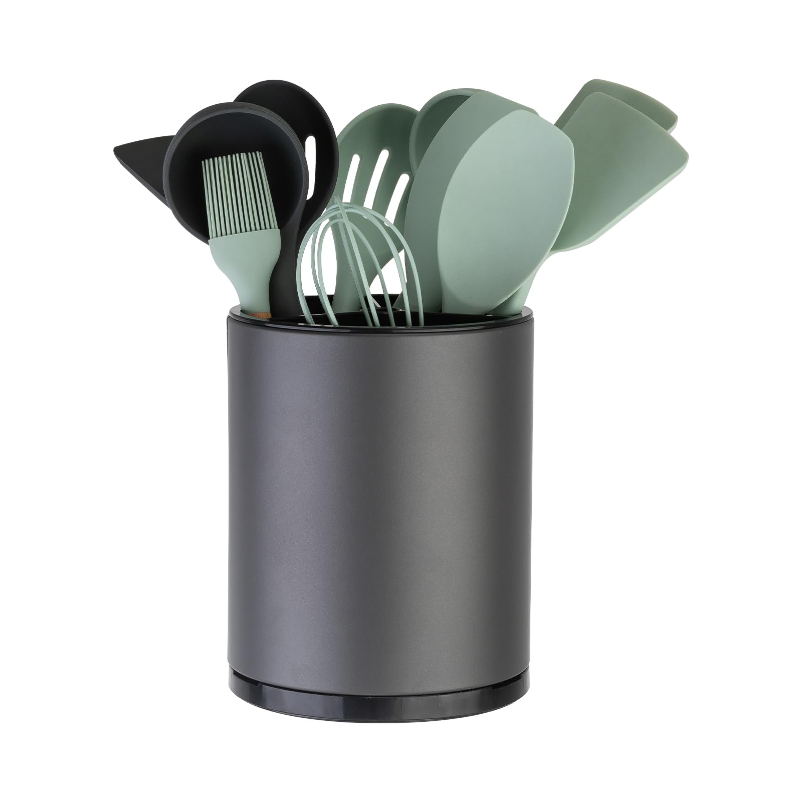 LIBODOUR Kitchen Utensil Holder Extra Large 360° Rotating For Countertop Organizer Stainless Steel Storage Cooking Silverware Caddy Flatware 3 Compartment Flatware Spoon Spatula Lazy Susan ?Grey?