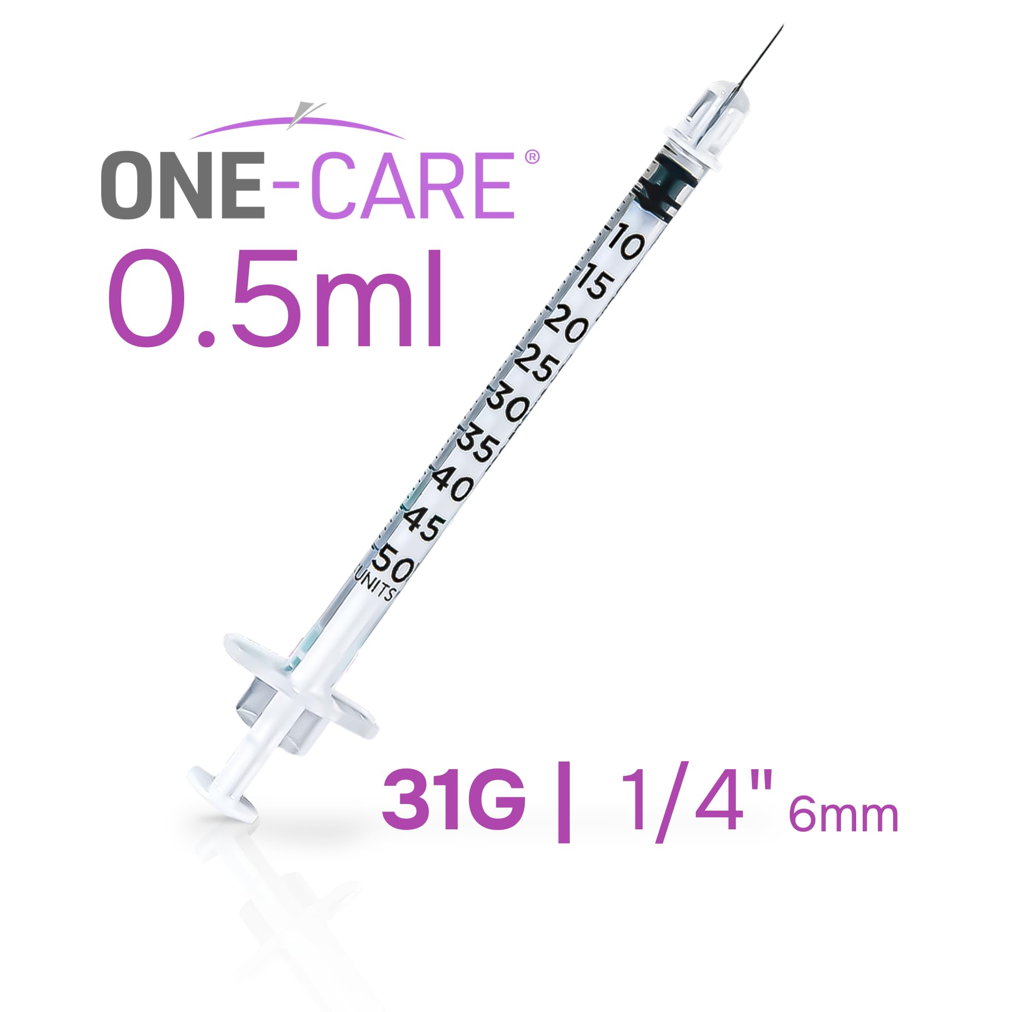 ONE-CARE Syringes 0.5 ml/cc, 31G x 1/4" (6mm), Orange Cap, 100pcs/bx — Amazon image 2