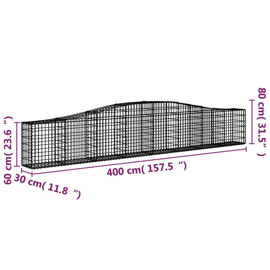 Cesti Gabbioni Ad Arco 2 Pezzi 400x30x60/80 cm Ferro Zincato