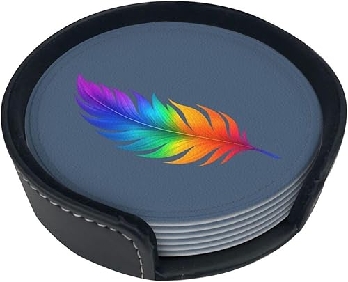 Juego de 6 posavasos redondos de piel sintética con soporte para exteriores, oficina, bar, divertida decoración de escritorio resistente al calor