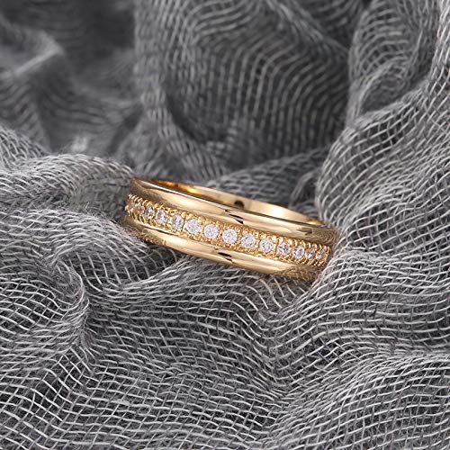 Wedding Bands for Women Eternity Ring 18K Gold Plated Titanium Steel Women Stacking Ring Cubic Zirconia Ring Stackable Rings Couples Valentine's Day Domed Polished Finish Wedding Band 72
