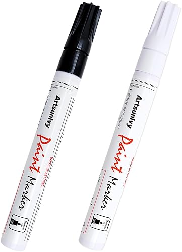 Rotuladores de pintura permanentes, paquete de 2 marcadores impermeables a base de aceite blanco y negro para neumáticos, caucho, madera, rocas,