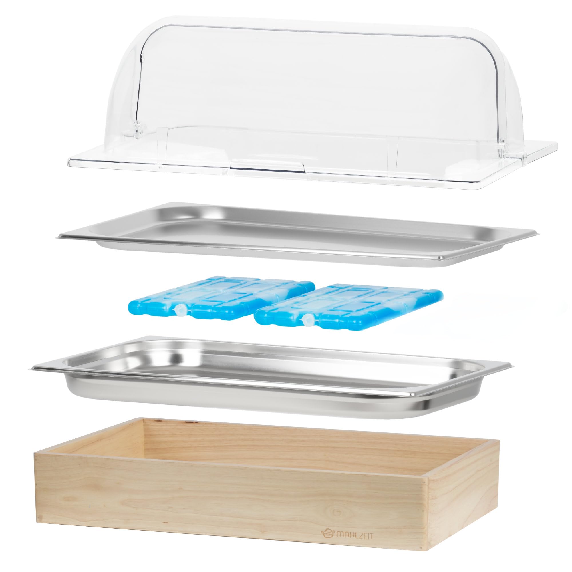 Mahlzeit Vassoio di servizio refrigerante | 53 x 34 x 27 cm | Piastra di raffreddamento GN 1/1 con coperchio | Sistema di vassoio termico con blocco di raffreddamento | Piastra di conservazione con