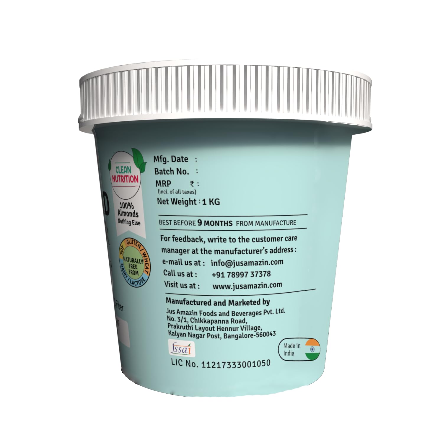 Jus' Amazin Creamy Almond Butter - Unsweetened (1 Kg Tub) | 25% Protein | Only Whole Almonds (100% Pure) | Zero Additives | Keto | Plant Based Nutrition | Clean Nutrition - Image 9 thumbnail