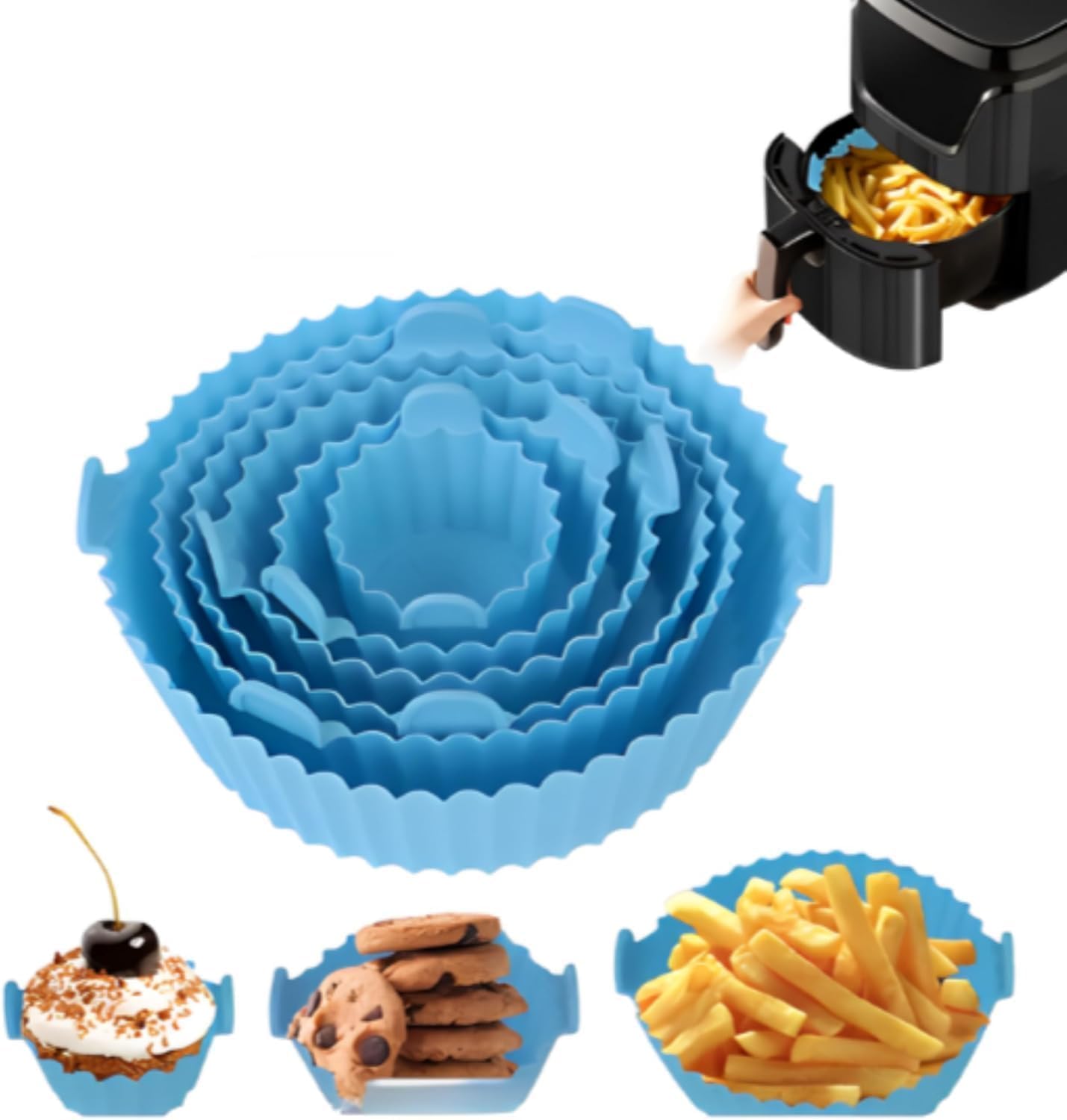 Air Fryer Combo Set Oil Free Fryer with Frying Basket Tongs Grill Rack Kitchen Cooking Accessories for Healthy Frying Baking Roasting (6 Pcs Set)-image-22