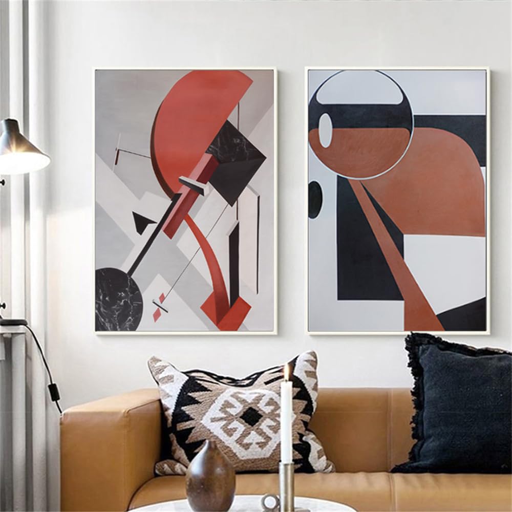 Wuhbcz Multicolored Art Decor,Abstract Geometric Black And Red Blocks Canvas Painting Modern Wall Art Poster Abstract Picture For Living Room Bedroom Artwork-30 * 50Cm*2Pcs (No Frame)