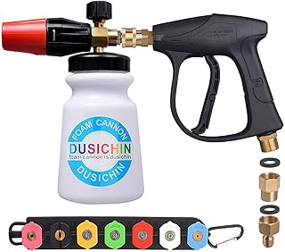 DUSICHIN Foam Cannon Spray Lance Thick Dispenser Pressure Washer Sprayer Gun 3000 PSI Jet Wash Nozzle Adjustabl Pattern Maker 7 Tips 2 Connectors M22-14,15 3/8''Brass DUS-518 Black, White