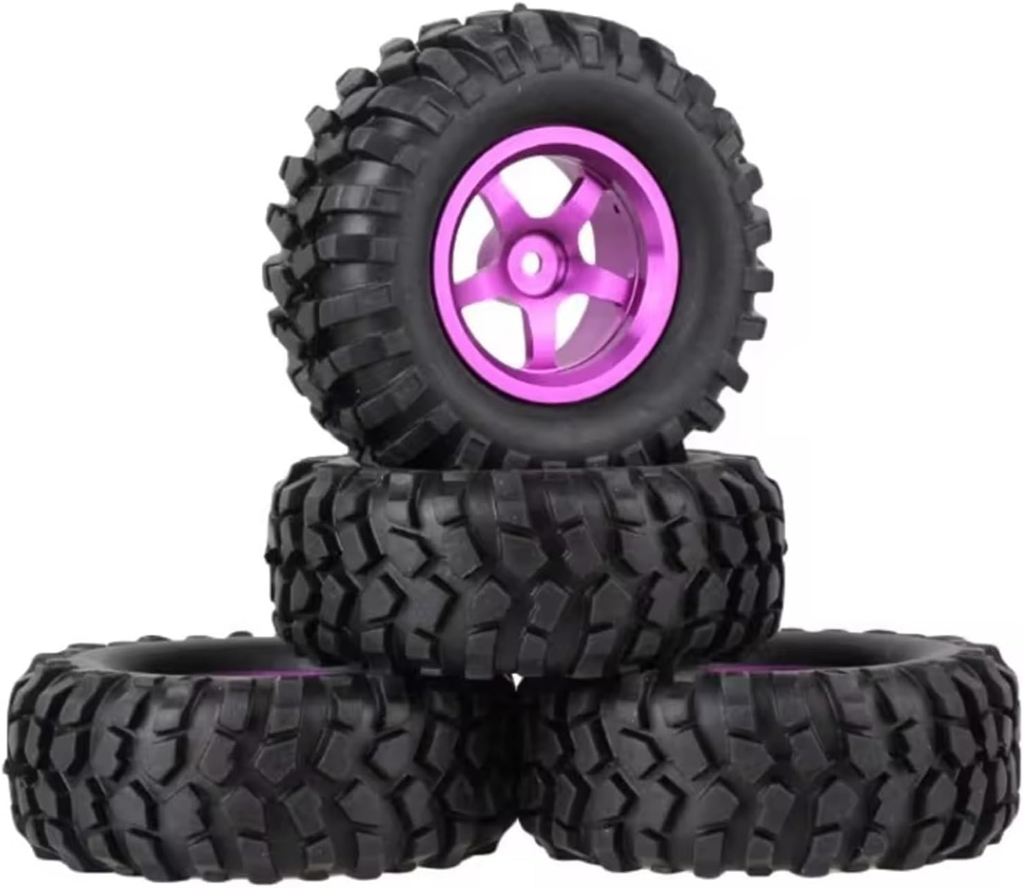 SCX10用Axial用RCホイールリムタイヤ4個1.9インチRCクローラーカータイヤ96mm用アルミニウム合金ホイールハブ付きタイ