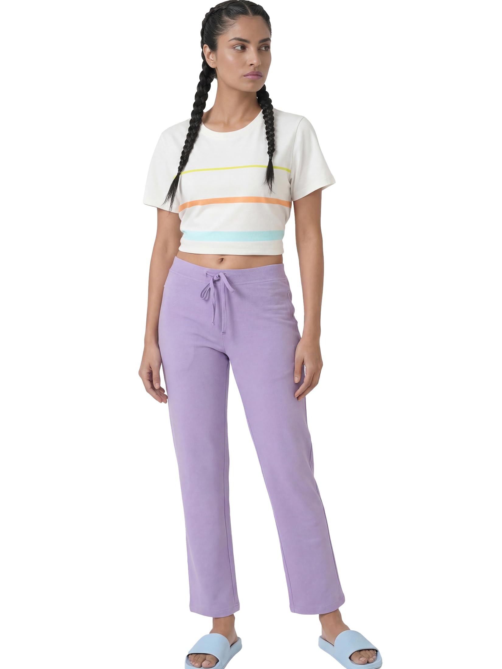 enamor Mid Rise Regular Length Drawstring Closure Lounge Pants For Women - Slim Fit, Soft and Breathable Stretch Cotton - E014-picture-49