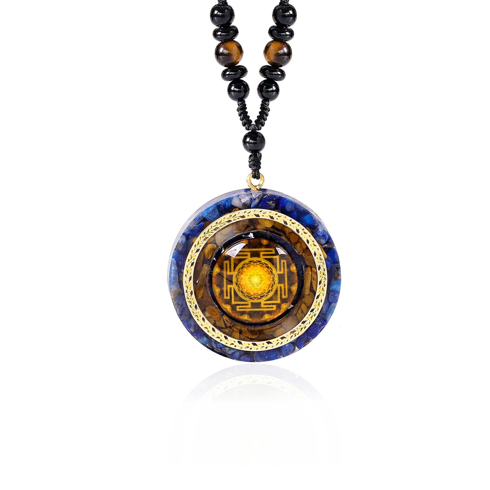 Orgonite Necklace - Sri Yantra Rotatable Pendant For Anti Stress Anxiety & Meditation - Malachite And Tiger Stone For Spiritual Healing & Positive Energy