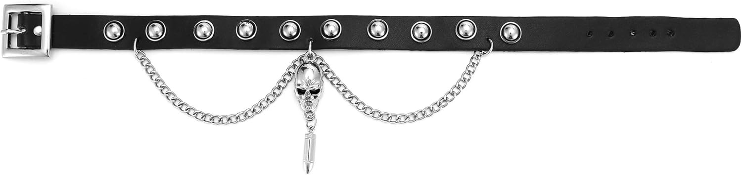 Zysta Unisex Cool Rivet Spike Studed Genuine Leather Choker Gothic Jewelery Necklace Collar Band Chain Goth Punk Rocker Bold Costume Black - Image 3
