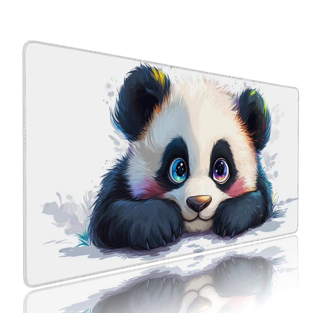 Gamingowa podkładka pod mysz XXL, 1200 x 600 x 3 mm, biała, panda podkładka pod mysz, duży biurko, akcesoria biurowe, podkładka pod biurko, uszczelniająca wodę, ze zszytymi krawędziami i