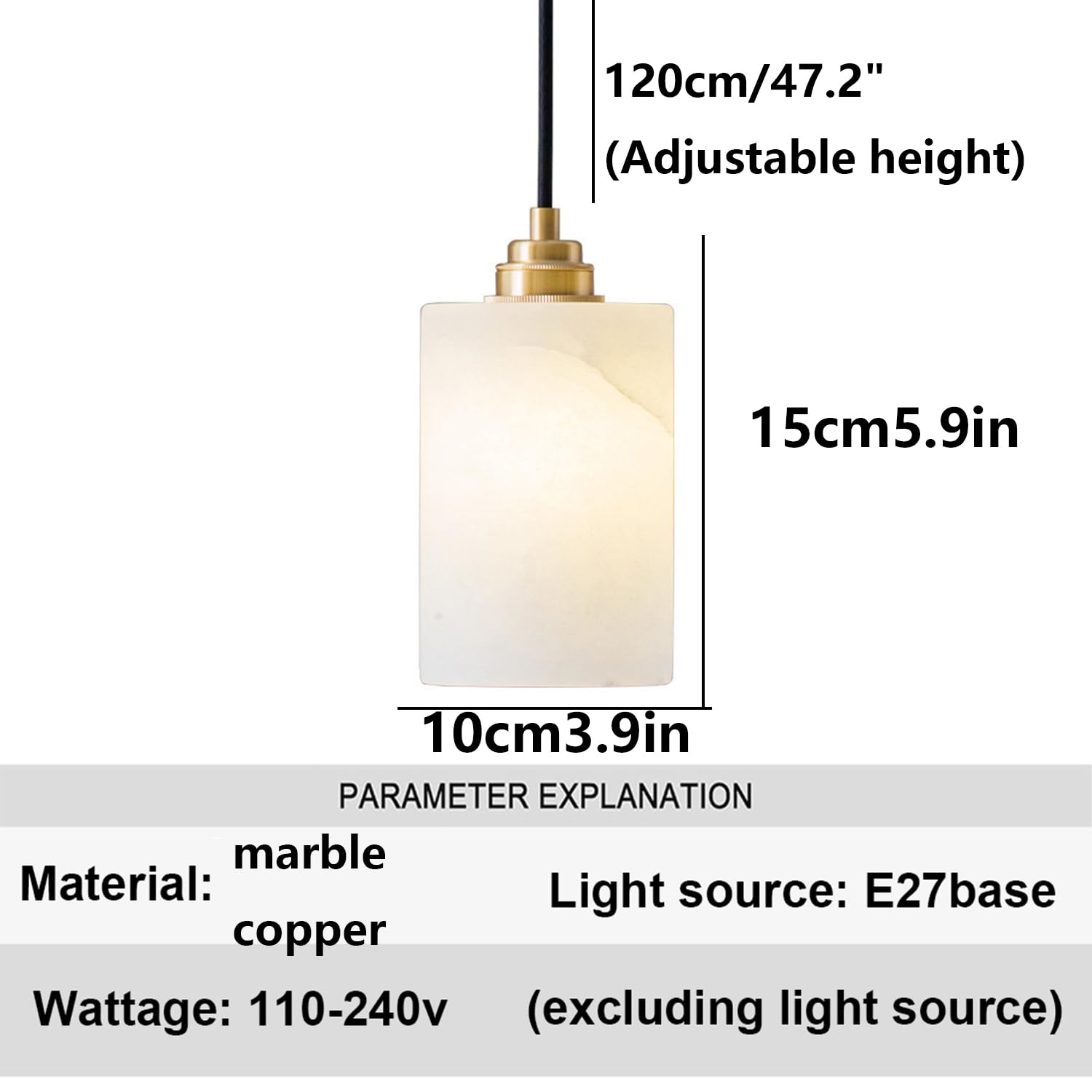 Lampada a Sospensione Cilindrica in Marmo 5,9 Pollici Paralume for a for Soggiorno Plafoniera in Stile Spagnolo Base for Lampadario in Pietra Naturale