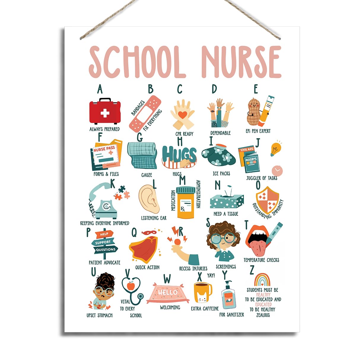 School Nurse Thank You Gift - Decorative Wood Plaque for Wall, Rustic Door Hanger, Farmhouse Sign, Health Office Decor, Appreciation Gift - JS4-62