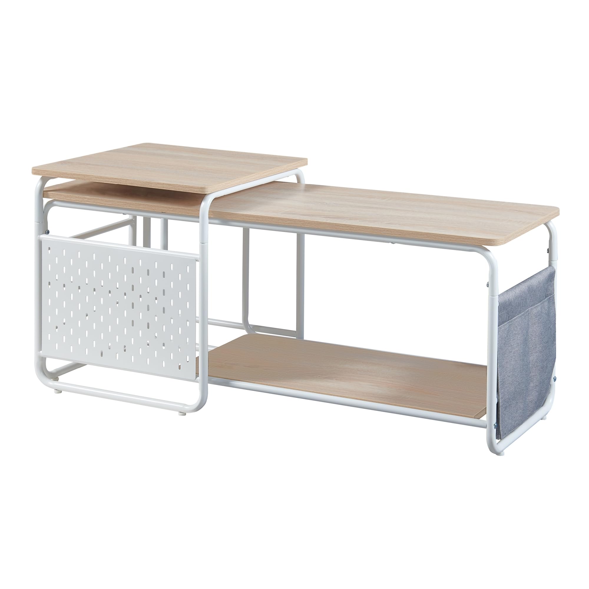 [en.casa] Set 2 in 1 Mobile TV e Tavolino Basso Stand TV e Centri Multimediali a 2 Ripiani 46,5 x 110 x 40 cm e Tavolino Basso Sovrapponibile 52 x 46 x 46 cm Bianco/Effetto Rovere