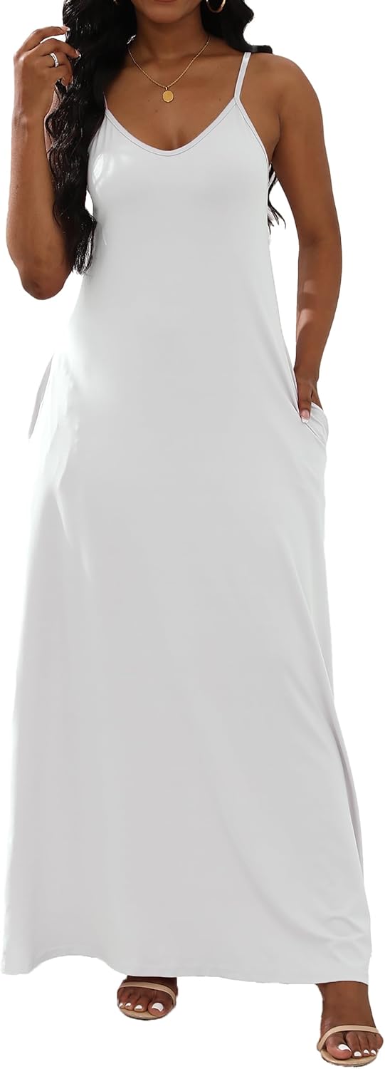 Womens Maxi V-Neck Dress Adjustable Spaghetti Strap Plus Size