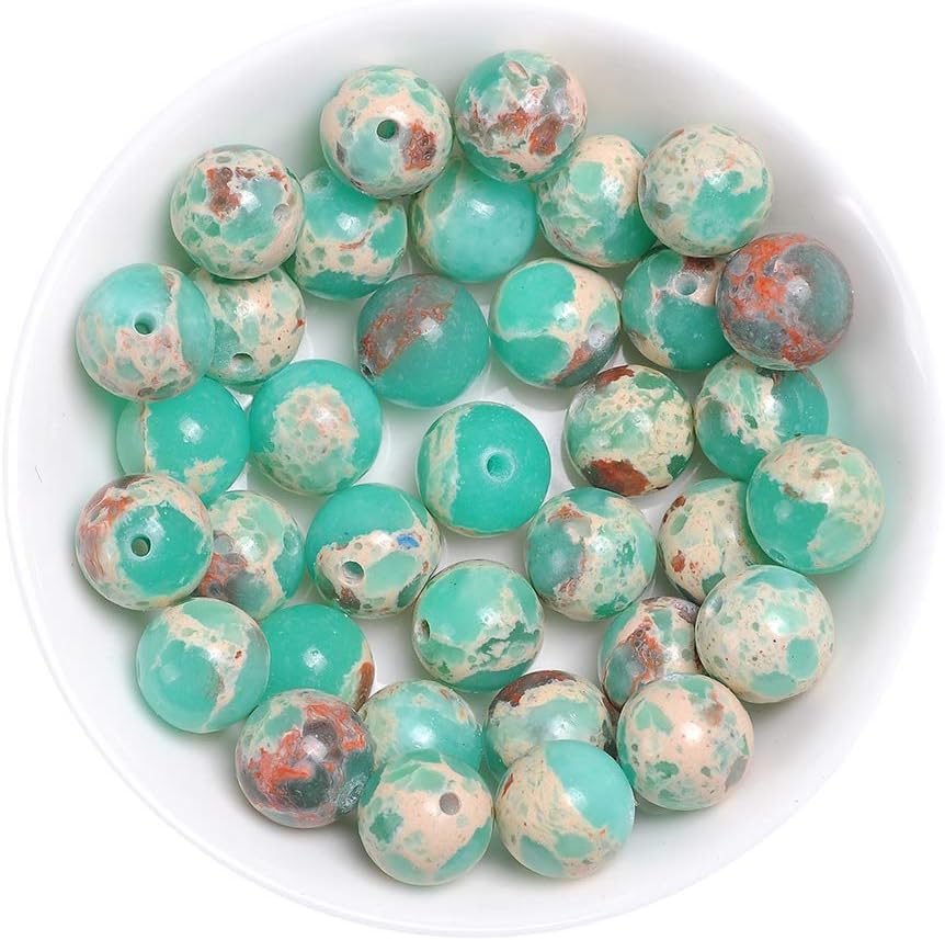 46pcs Green Imperial Jasper Beads for Jewelry Making 8mm Round Stone Beads with Snake Skin 8mm Green Imperial Jasper