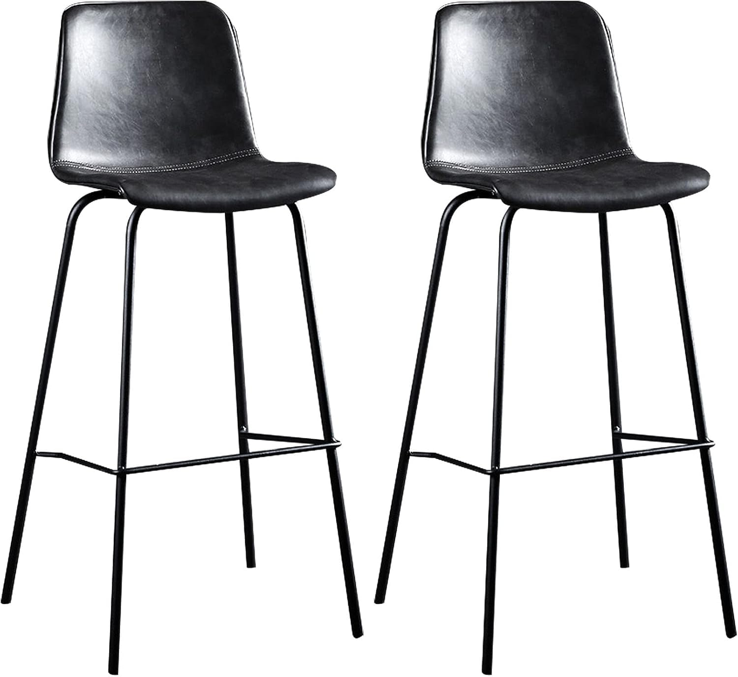 Tabourets de bar lot de 2 chaises de cuisine hauteur 65cm avec dossier en similicuir noir de comptoir