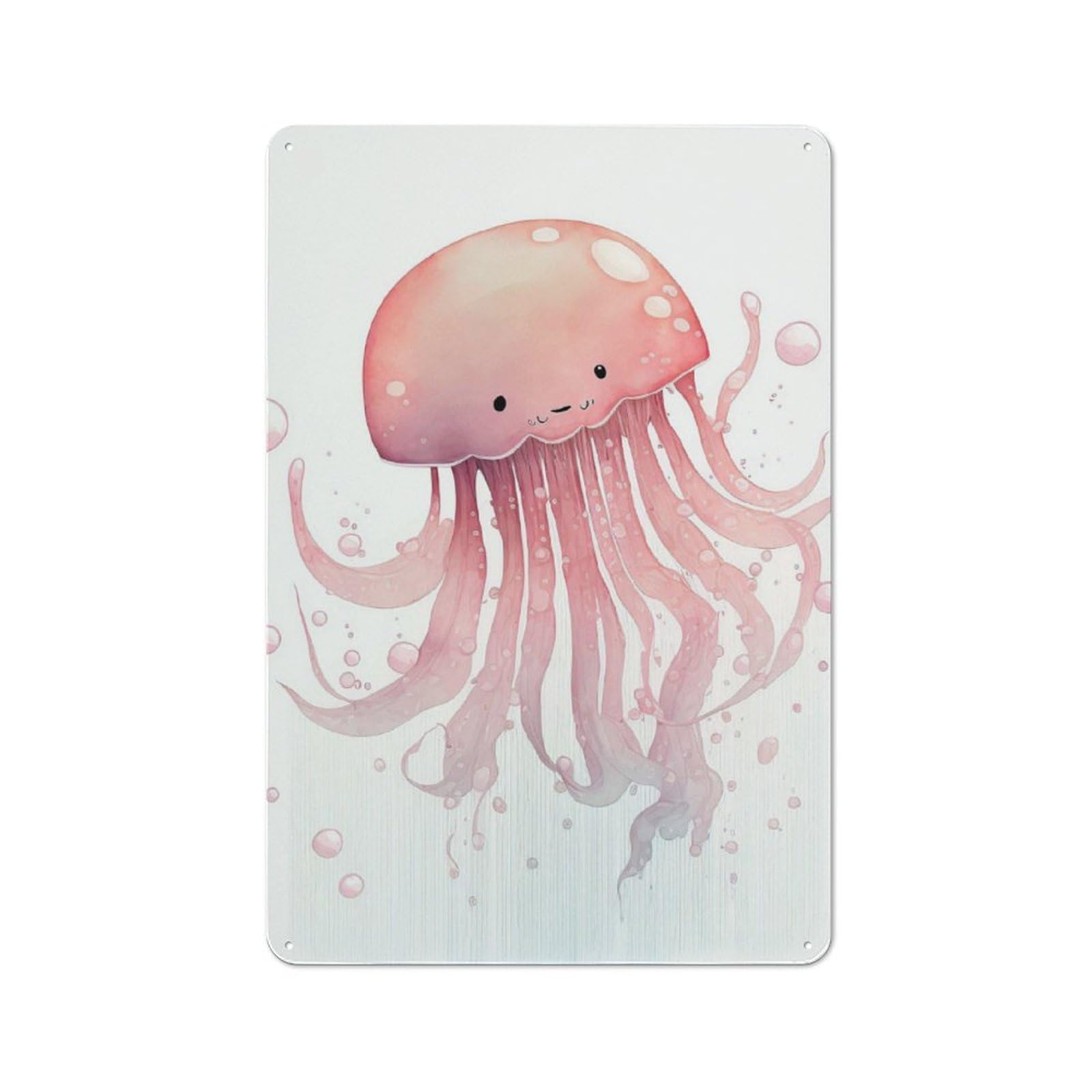 Junmoney Jellyfish Cute Vintage Metal Wall Decor 30X20cm, Vintage Metal Sign For Cafe, Bistro, Bakery Or Restaurant