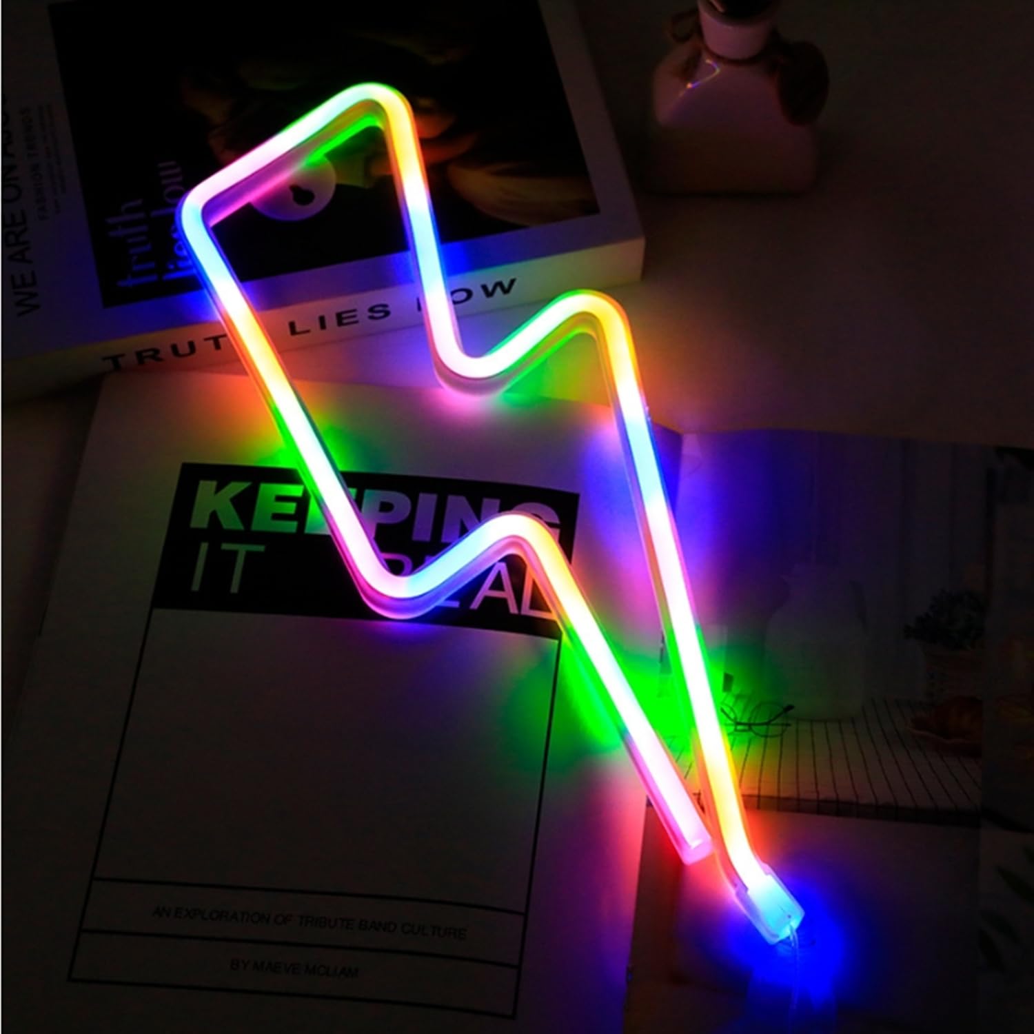 HFHungkeong Lightning Bolt Neon Sign Battery Lamp for Wall Decor,Neon Lightning for Kids Room Decor,Lightning Led Neon Signs Lights for Game Room Bedroom Bar Birthday Party,Gifts for Friends — image 1