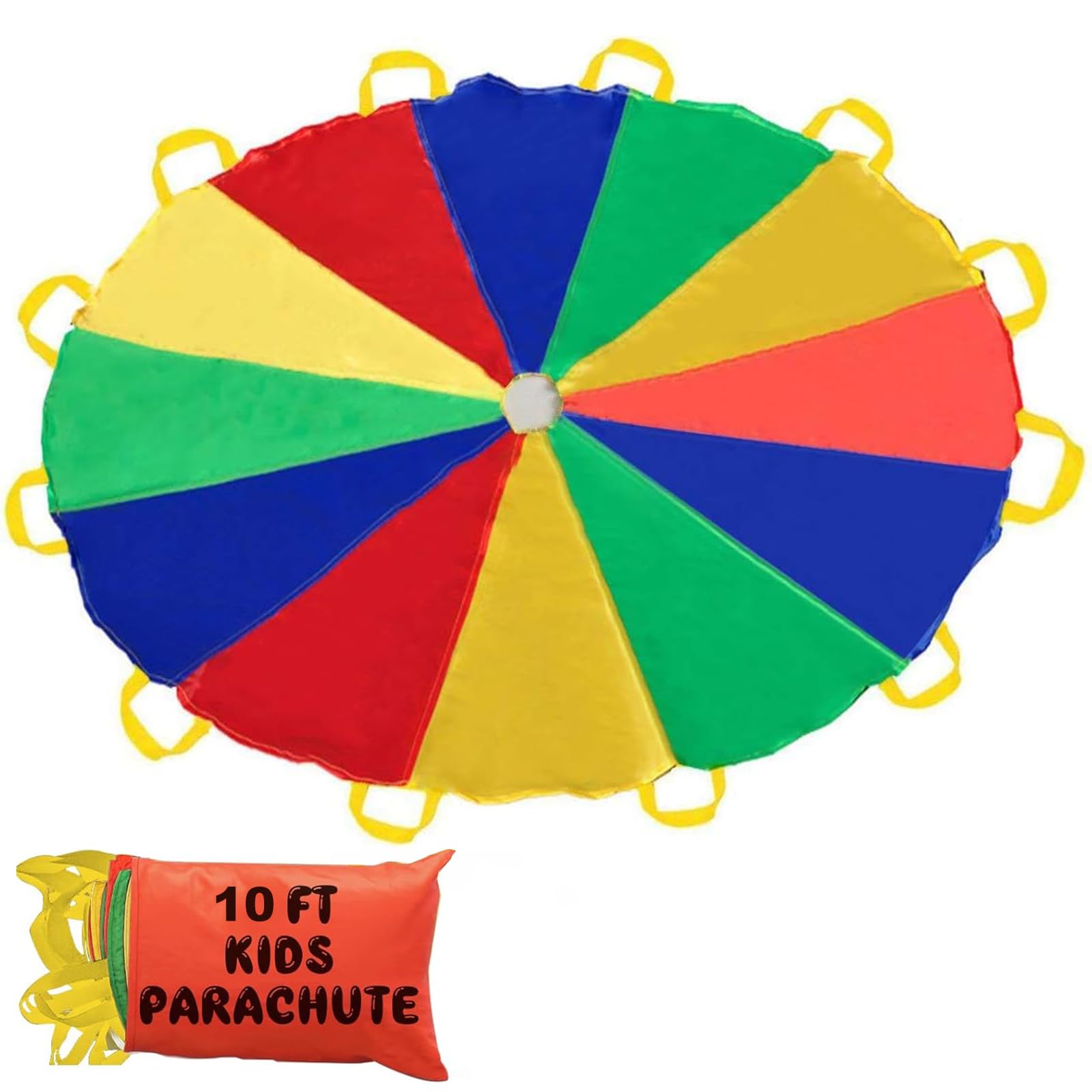 Sonyabecca Parachute 10 Feet for Kids with 12 Handles Play Parachute for 8 12 Kids Tent Cooperative Games Birthday, Suitable for School, Outdoor, Summer Camp (10 Feet)