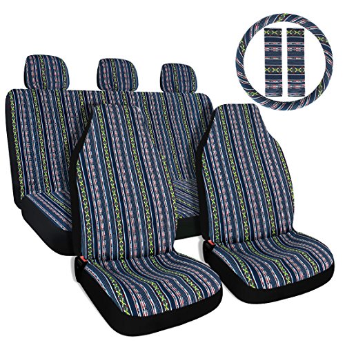Copap 10pc Multi-Color Baja Saddle Blanket Car Seat Covers with 15” Steering Wheel