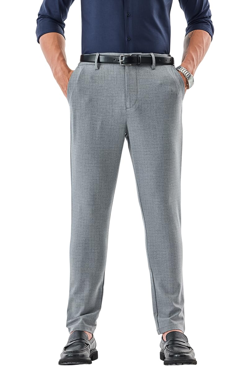 snitch Men Formal Trousers | Slim Fit Checkered Design | Polyester Blend & Medium-Stretch Fabric for Office & Business Meetings-picture-19