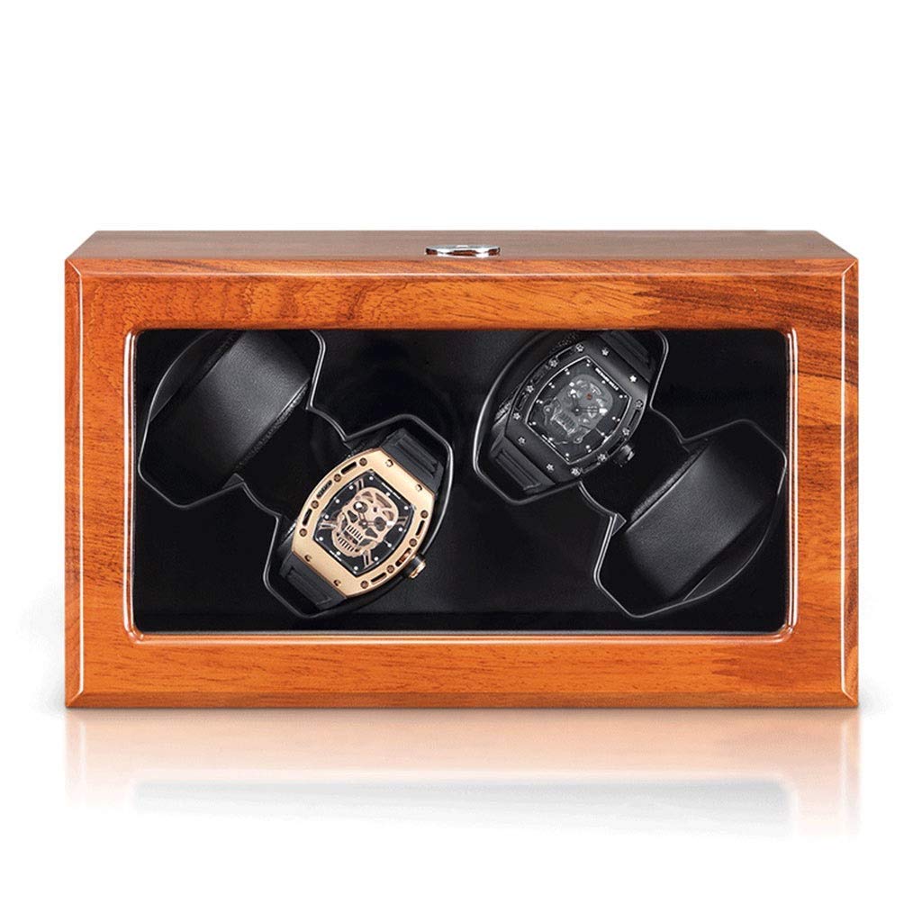 Scatola carica orologi automatica in legno per 4 orologi, motore scorrevole, 5 modalità di rotazione, vetrina per orologi da donna e uomo, con USB e adattatore (fodera in pelle microfibra A)
