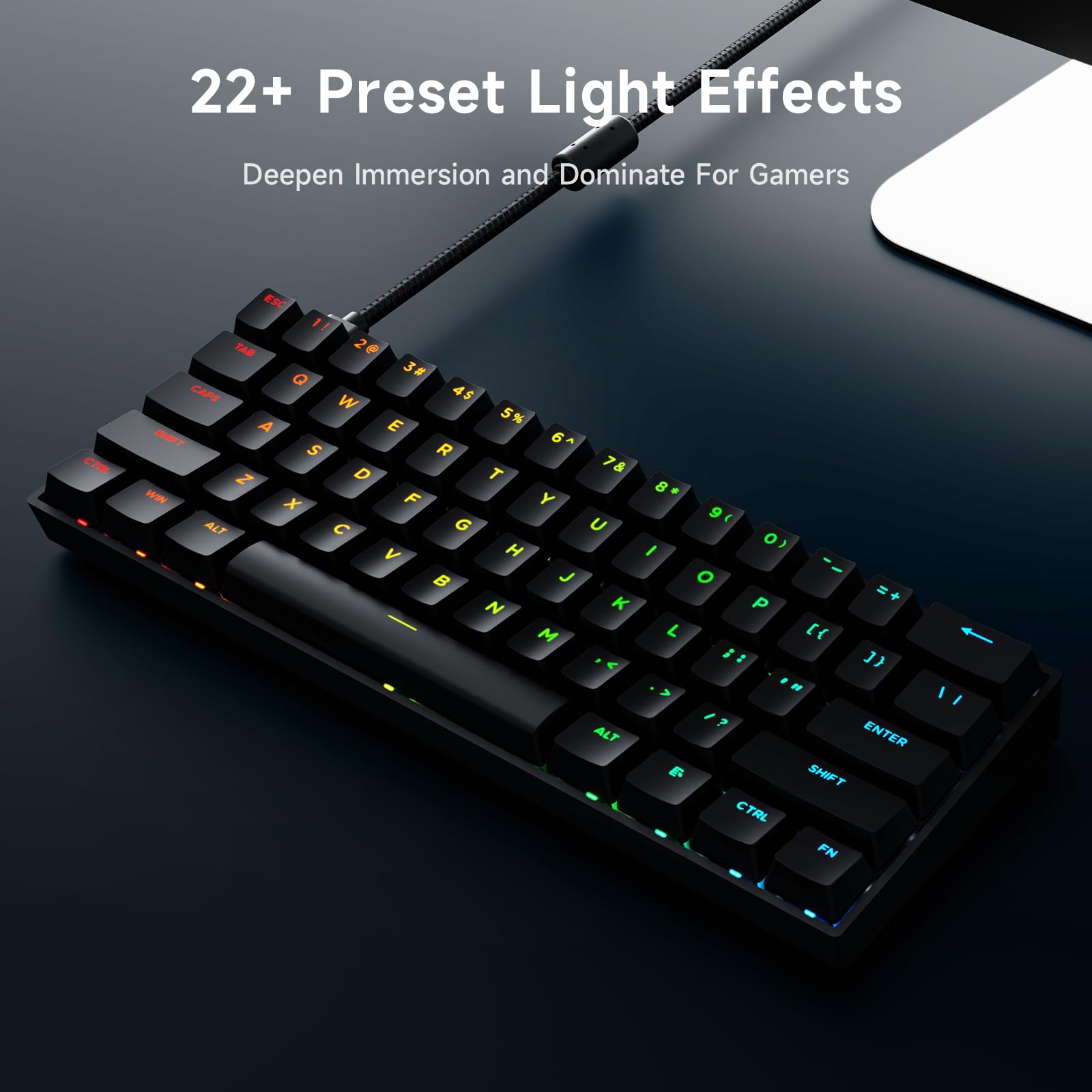 MCHOSE Ace60 Pro HE Clavier Gamer Magnétique, Clavier Filaire 60%, Effet Hall, 8kHz Rapid Trigger, Précision RT 0,01 mm, Actionnement Réglable, Snap Tap, RGB, Touches PBT, Hot Swap, SOCD, PC/Mac, Noir