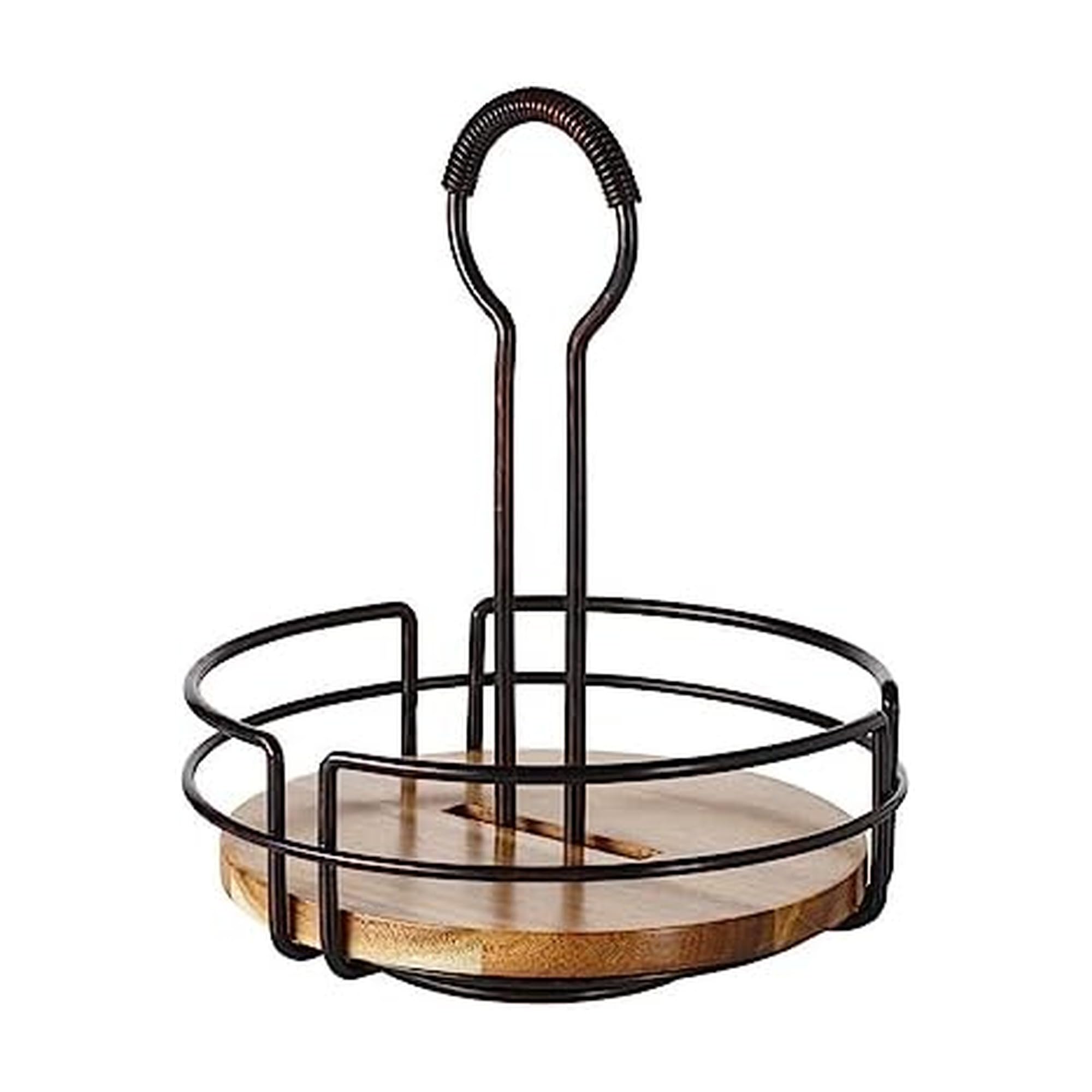 Gourmet Basics by Mikasa Hanover Rotating Condiment Caddy with Acacia Wood Insert, Antique Black
