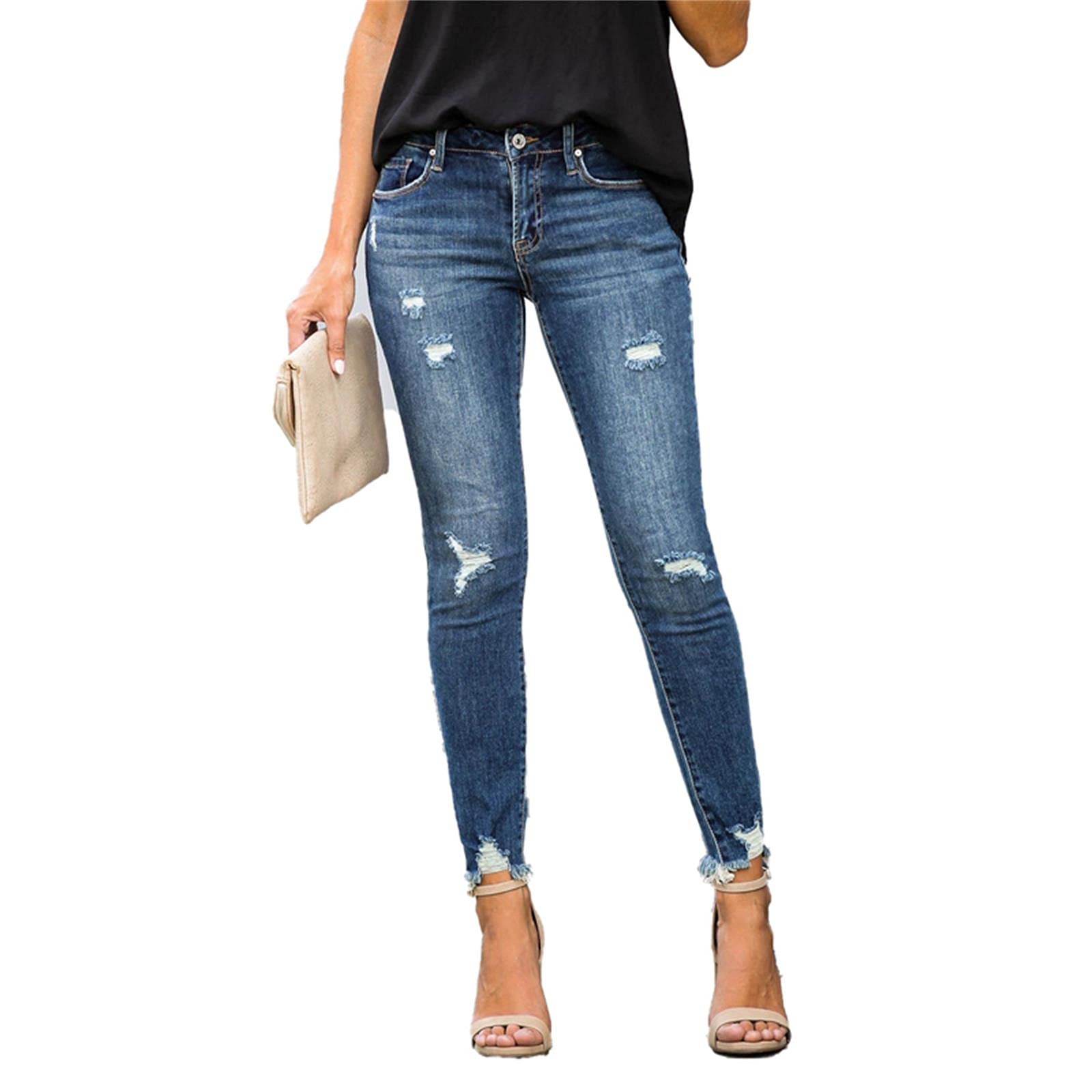 UKKO Jeans da Donna Pantaloni A Matita in Denim in Cotone con Jeans Ruscelli Lavato Moda