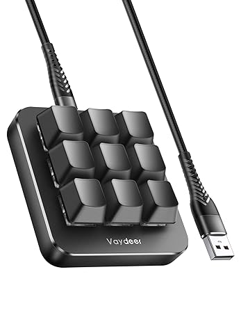 Vaydeer One-Handed Mechanical Keyboard Support NKRO, Hotkeys, One-Click Start,9 Fully Programmable Keys with Floating Window and Macro Multifunctional Keypad Compatible with iOS,Windows