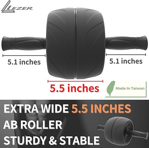 Miniatura 2 de LEZER Ab Roller Wheel, Abdominal Workout, Extra Wide 5.5", Exercise Wheel, Home Gym Fitness Equipment, Core Strength, Muscle, Thick Knee Pad, Made