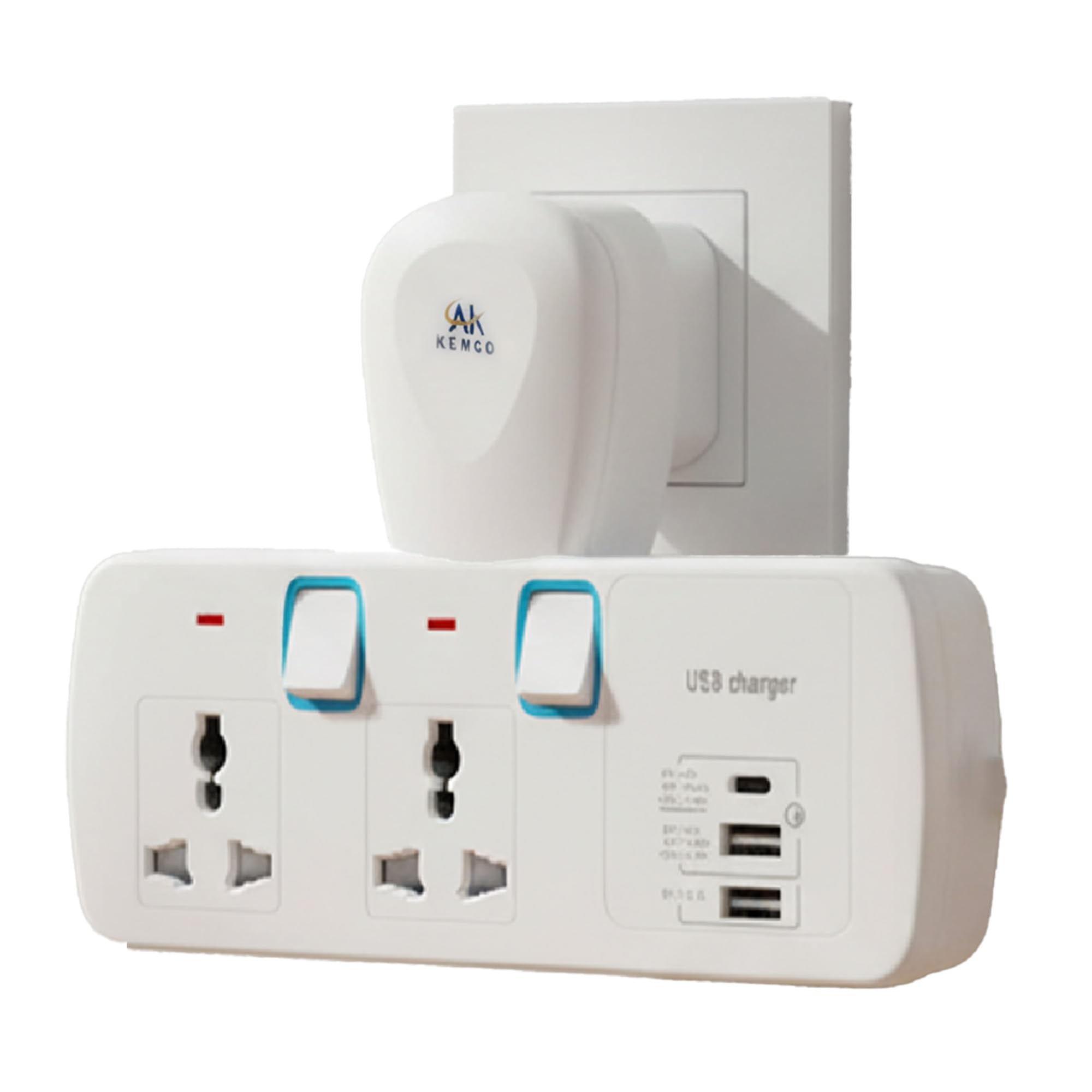 – Kemco 2 Way T Socket Multi Adapter, Universal Plug Extension, Dual USB and Type C Ports, Fast Charging Power Adapter, Wall Socket Converter for Home, Office, Travel Use