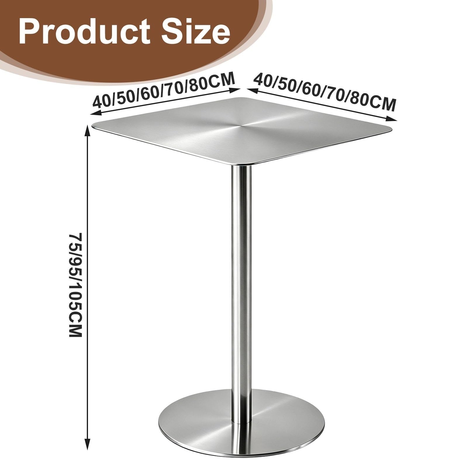 Mesa Cuadrada Moderna de Acero Inoxidable para Bar, bistró, cóctel, Desayuno, Cocina, Bebida, cóctel