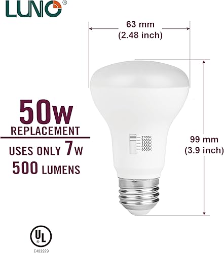 Miniatura 4 de LUNO Bombilla LED regulable R20, 7 W (equivalente a 50 W), 500 lúmenes, 2700K, 3000K, 3500K, 4000K, 5000K, 5CCT, interruptor integrado, 5