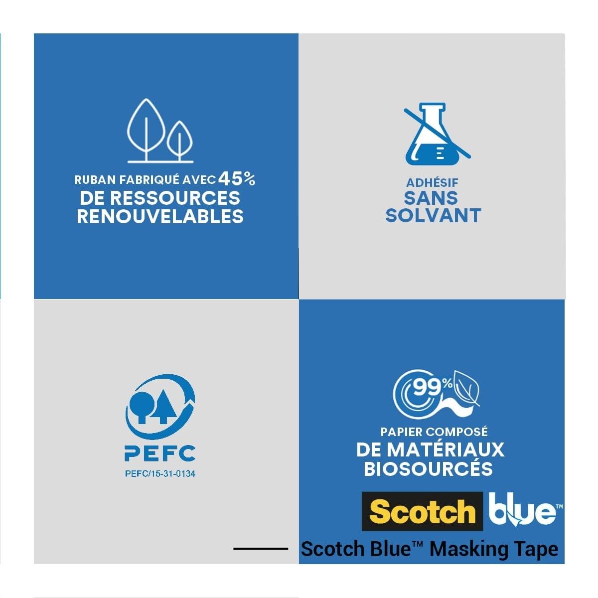 ScotchBlue Ruban de Masquage Multi-Surfaces 36 mm x 41 m 4 Rouleaux Adhésif Peinture Intérieur Extérieur 70% PEFC