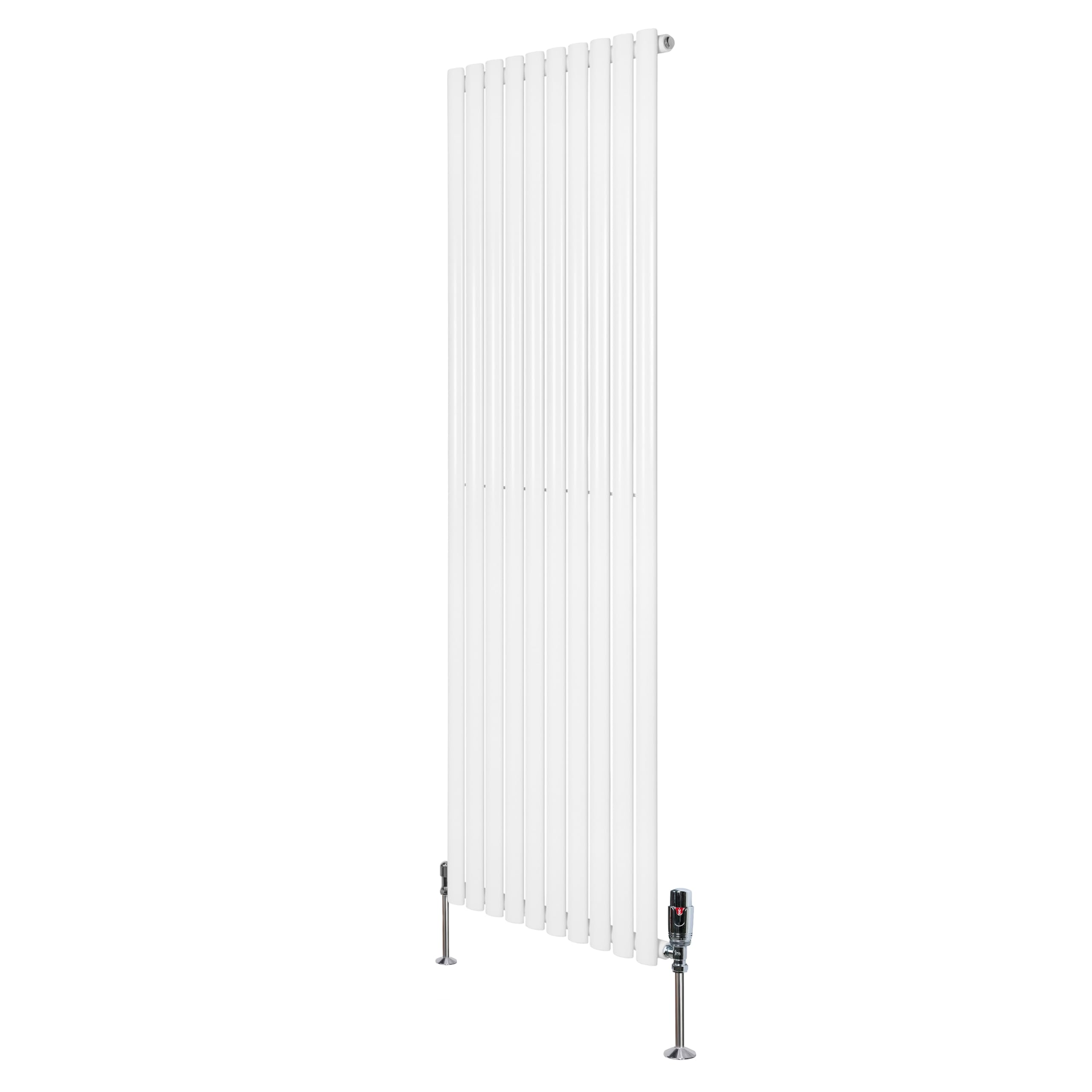 Monster Shop White Oval Single Column Radiator 1800Mm X 600Mm & Trv Chrome Valves Modern Designer Single Panel Central Heating Heater Carbon Steel Horizontal Free Cleaning Brush Fixing Kit & Brackets