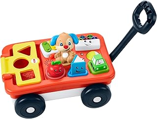 Fisher-Price Laugh & Learn Pull & Play Learning Wagon, Interactive Pull Toy with Shape Blocks and Learning Content for Baby and Toddlers – Bilingual Edition