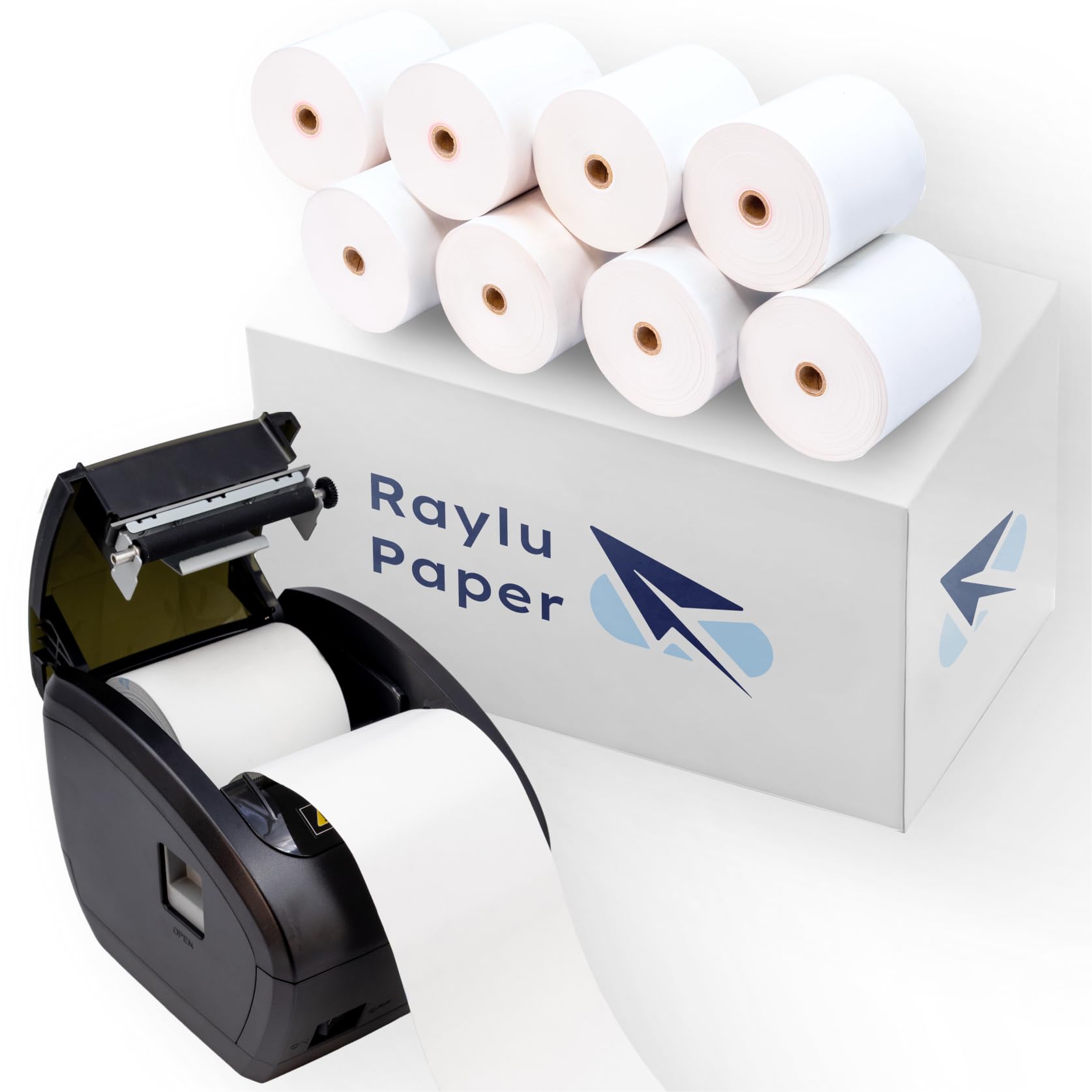 Raylu Paper - Rollos Papel Térmico premium 80mm para TPV, sumadoras, impresoras térmicas, cajas registradoras, mandril: 12 mm, color blanco, Sin Bisphenol (48 Rollos, 80 x 80 mm)