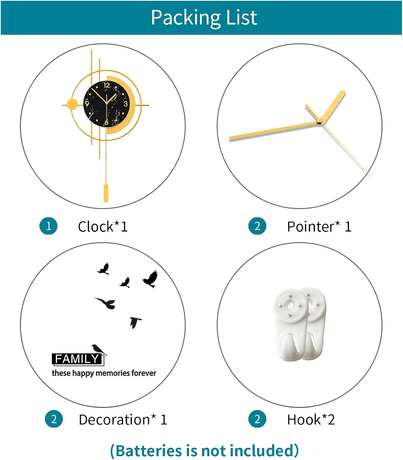 Large Modern Wall Clocks for Living Room Gold Silent Clock Battery Operated for Living Room,Bedroom,Kitchen,Office or Entryway Geometric Design Wall Decor for Home 15.7 * 27.5inch