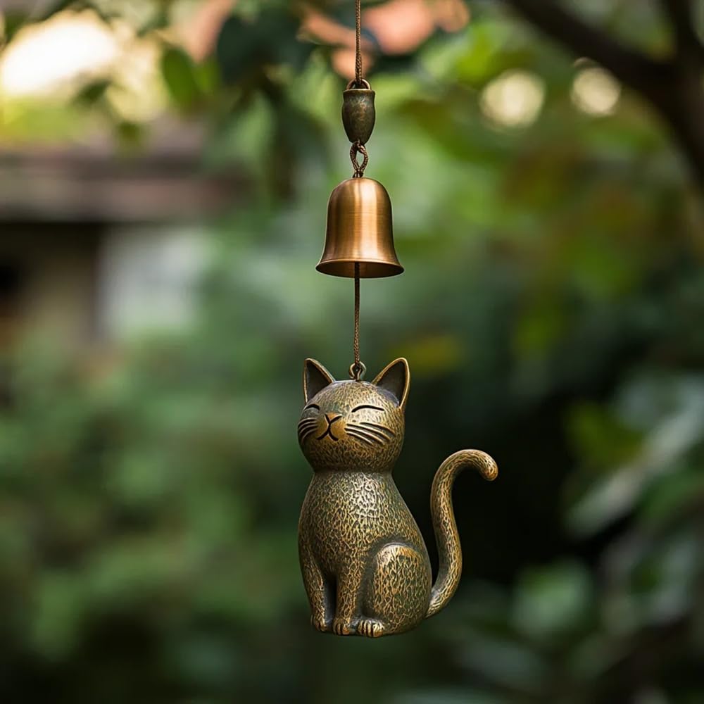 Jopwue Women's Type E Cat Wind Chime,Unique Cat Wind Chimes Garden Decor,Cats Statue Themed Gifts,Wind Chimes,Hanging Memorial Ornaments,Porch,Yard,Home Hanging Ornament (Type E)