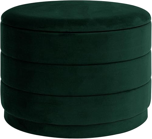 Miniatura 17 de Otomana redonda de terciopelo de 23 pulgadas con tapa reversible, reposapiés acolchado suave y almacenamiento oculto, bandeja de tapicería grande