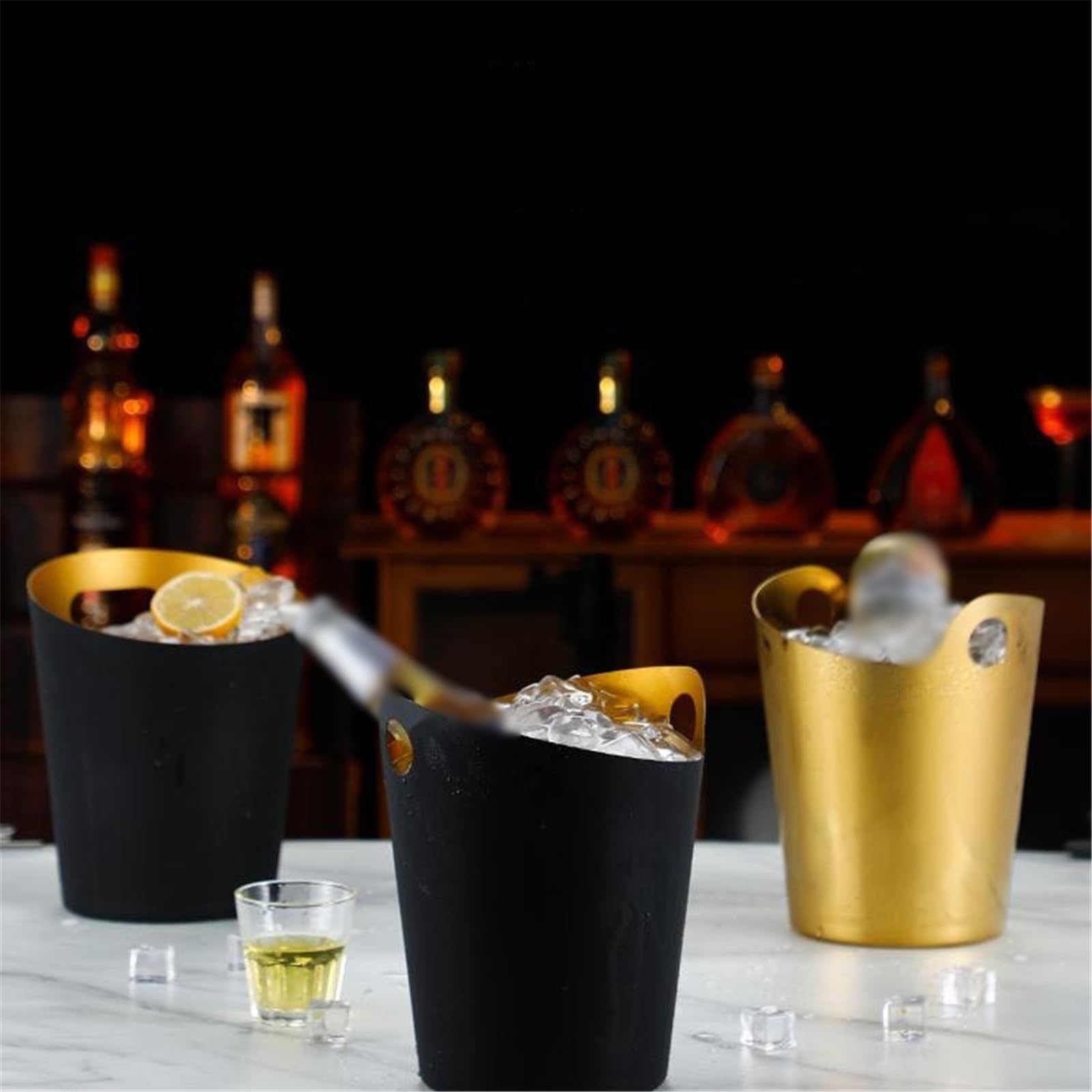 Cubitera Hielo Tina de bebidas con cubo hielo acero inoxidable for fiestas en bares Ice Cube Maker(Gold)