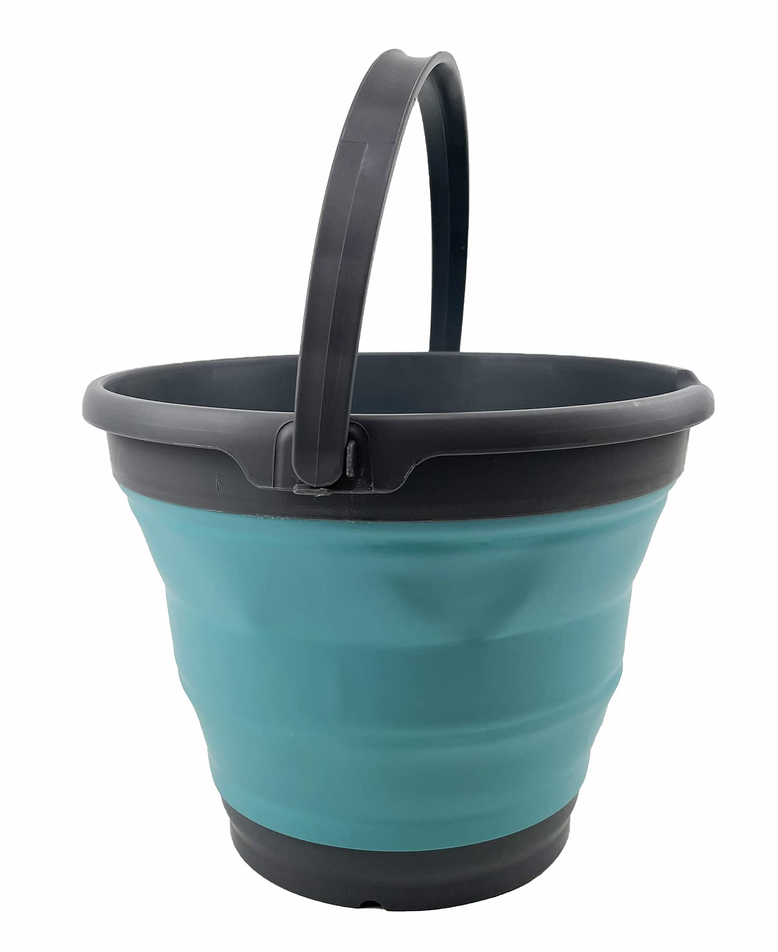 SAMMART 10L Collapsible Plastic Bucket - Foldable Round Tub - Portable Fishing Water Pail - Space Saving Outdoor Waterpot. Size 31cm Dia (Grey/Crystal Blue)