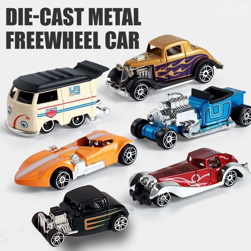 Image of PLUSPOINT Vintage Diecast Metal Cars 6Pcs Alloy Model Vehicles Toy Car Play Set for Boys Die-Cast Toy Vehicle Racing for Kids Birthday Decorations Gift and Model Collectors, Cake Toppers