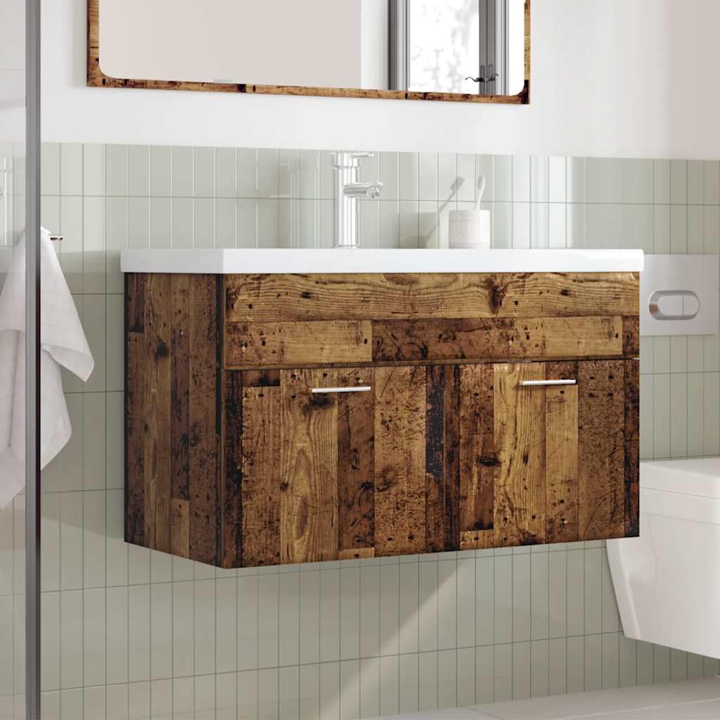 2-TLG. Badmöbel-Set Altholz-Optik Holzwerkstoff mit Hochschrank