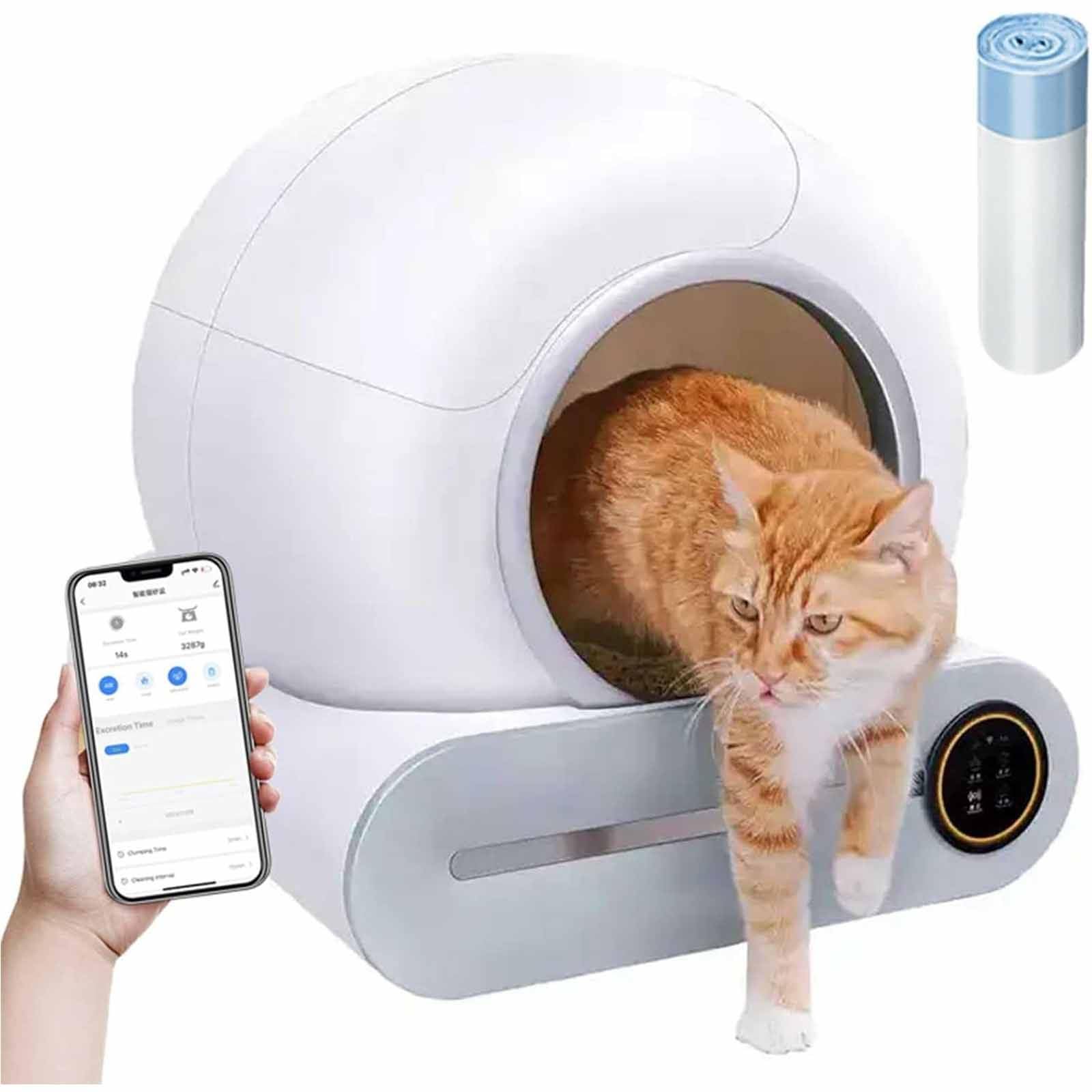 PixCy Arenero Gatos Cubierto Autolimpiable 65 L + 9 L De Gran Capacidad, Control De App, Desodorante Iónico Arenero Gato Inteligente, Arenero Autolimpiable para Varios Gatos