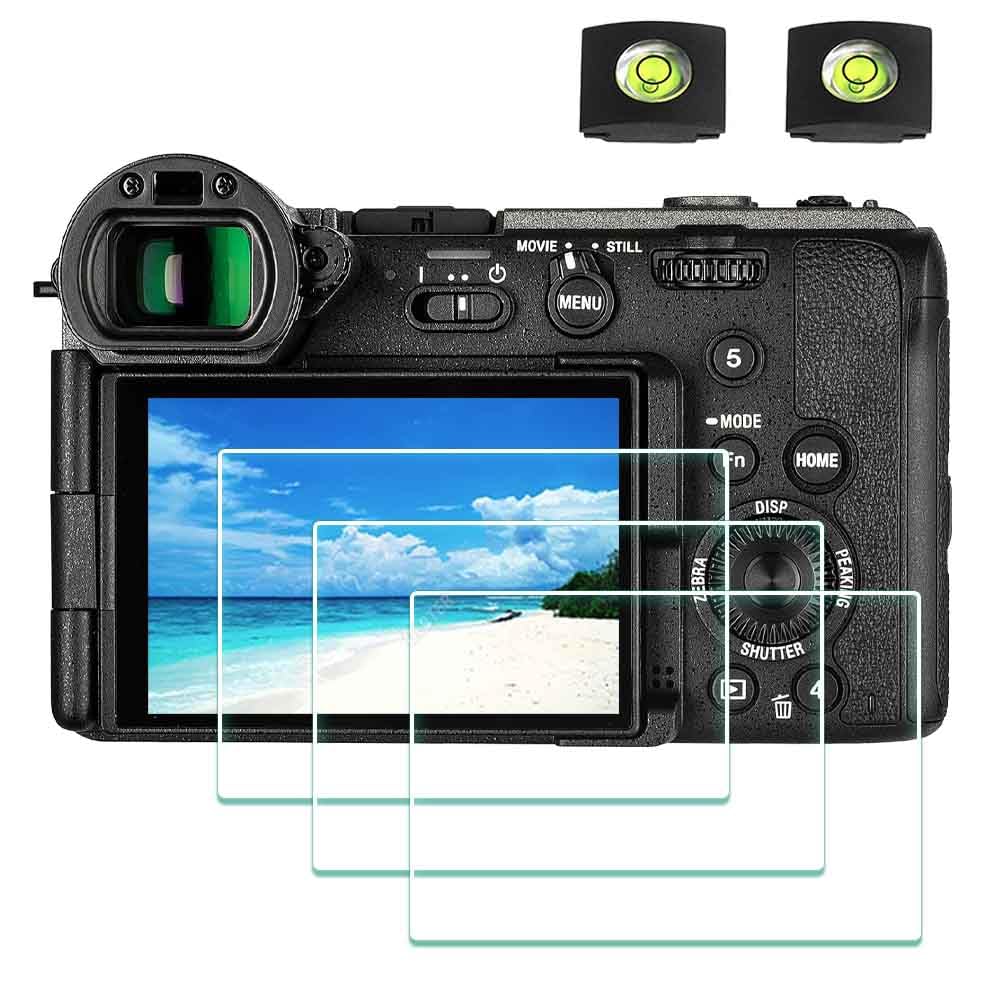 Screen Protector for Sony FX2 Camera & Hot Shoe Cover [3+2 Pack], 0.3mm 9H Hardness Tempered Glass Anti-Scrach Anti-Fingerprint Anti-Bubble
